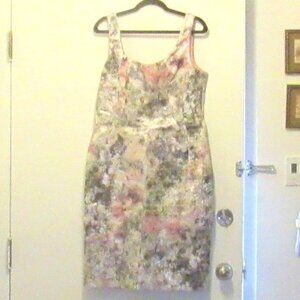 Vintage Maggy London Silver Threaded Sleeveless Dress, Pink Lining Size 16  E229